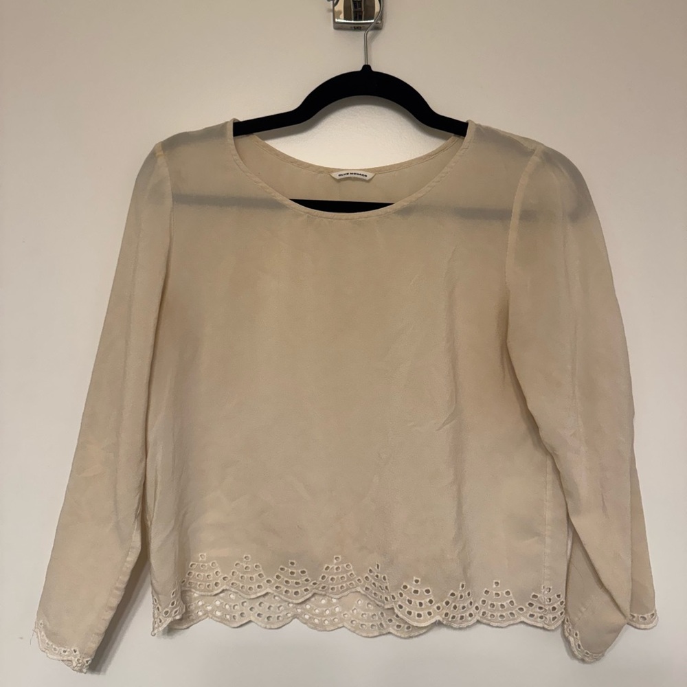 Club Monaco Cream Blouse with Eyelet Hem